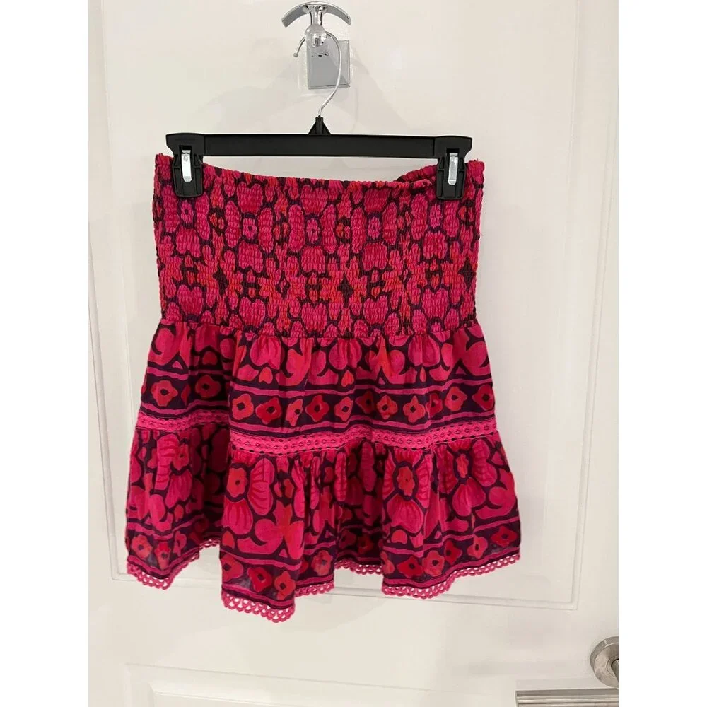Bell by Alicia Bell Smocked Mini Skirt Ruffle Pink Floral MEDIUM - Picture 4 of 6